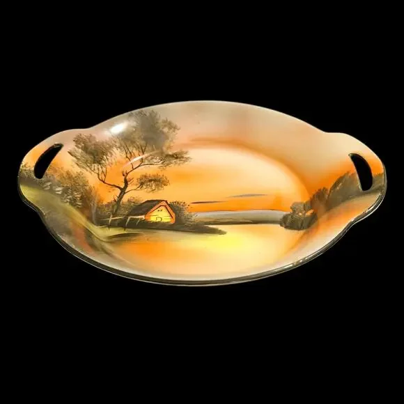 Noritake Hand Painted Sunset Landscape Serving Bowls Japan Pair - Picture 2 of 5